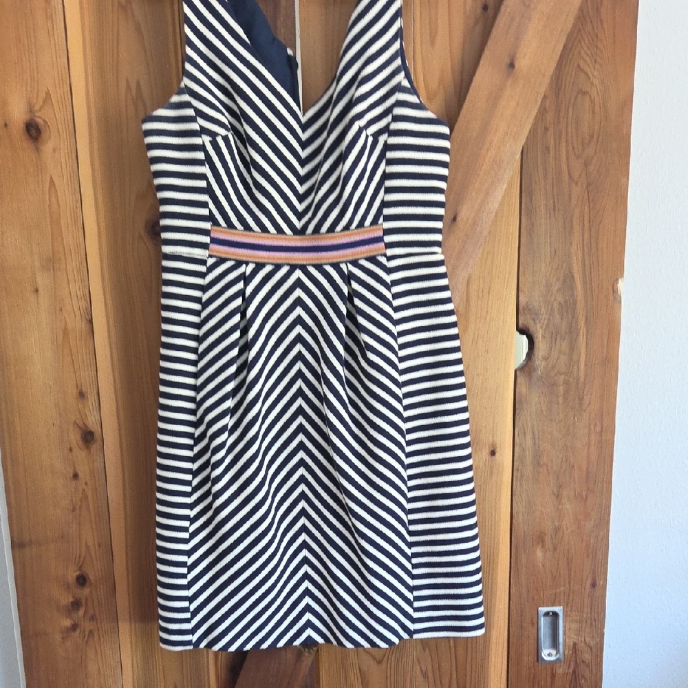 Maeve Navy and White Chevron Midi Dress